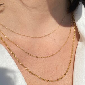 14k Solid Yellow Gold Singapore Link Necklace .8mm-2mm All Sizes 16, 18, 20 High Polished Necklace, Valentines Gift image 2