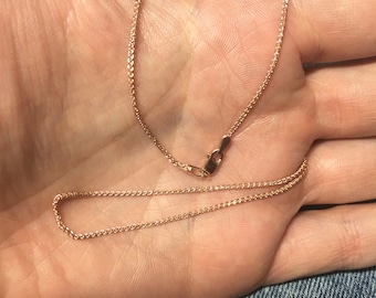 14k Solid Rose Gold Diamond Cut Round Wheat Necklace for Pendants/Charms 1.2mm Chain