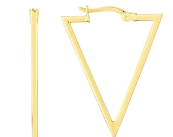 14k Solid Gold Triangle Earrings, Geometric Arrow Shaped Dangle Earrings, Real Gold, Women's Gift