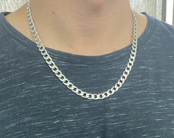 Sterling Silver Miami Cuban Link Chain, 7mm Chain, Gift For Him in 18" or 20" Inches