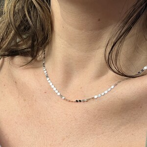 14k Yellow, White or Rose Gold Oval Mirror Necklace, 2.2mm Sparkle Chain 16&quot;, 18&quot; & 24&quot;, Reflective Shiny Necklace, Gift for her