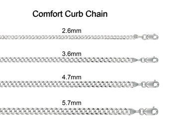 Solid 14k White Gold Comfort Curb Chain Necklace in 2.6mm, 3.6mm, 4.7mm and 5.7mm for Pendants, Charms and everyday use - Gift for him/her