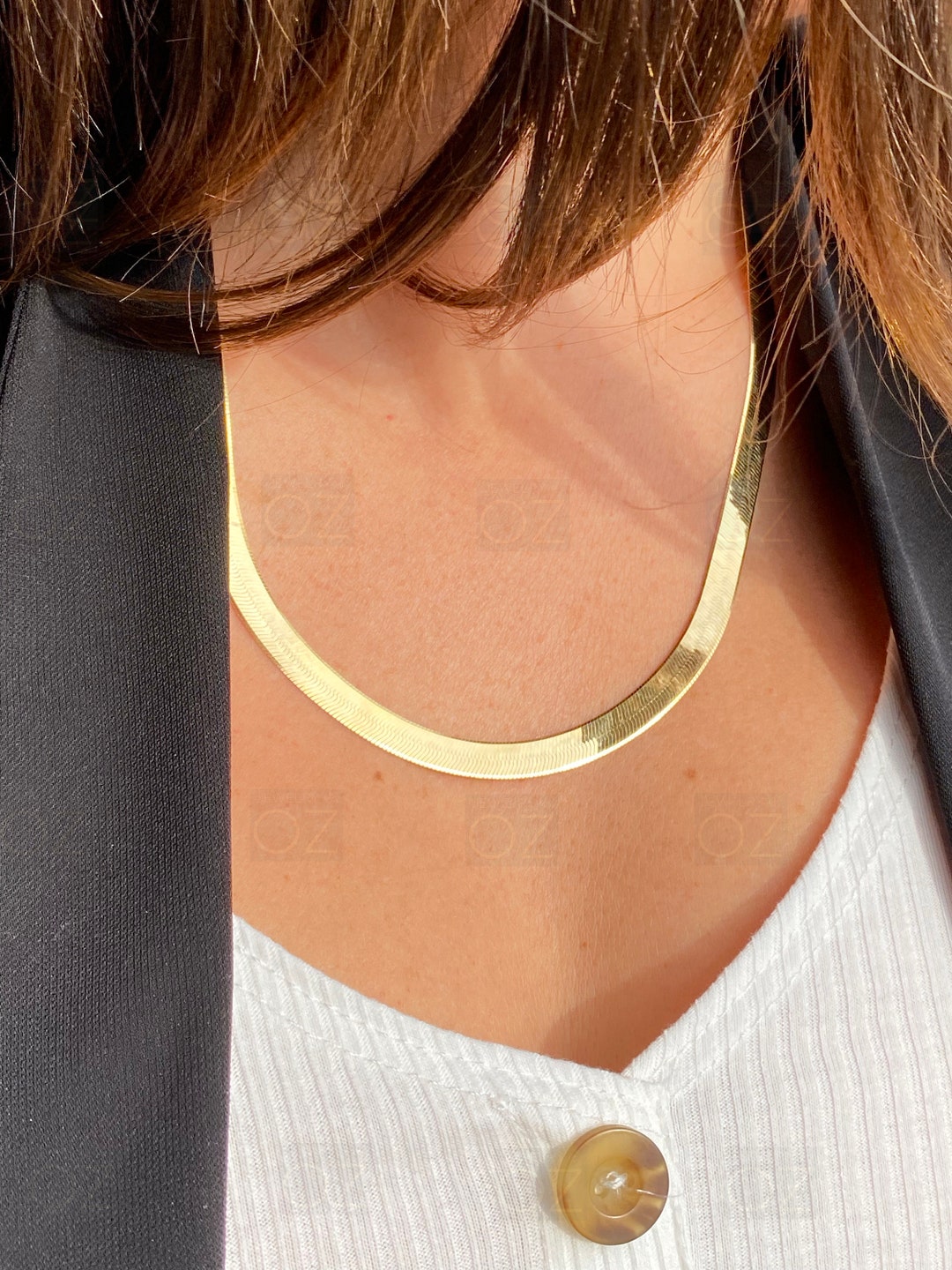 14K Solid Gold Herringbone Necklace for Men and Women 7