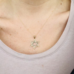 14K Yellow Gold Open Star of David Pendant with 16&quot; or 18&quot; Necklace Chain, Best Gift, Magen David Necklace, Jewish Necklace, Israel Pendant