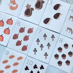 Tarjetas numéricas con temática de otoño