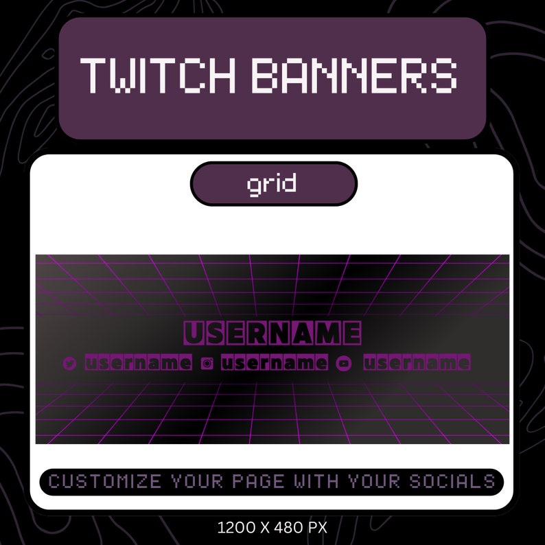 Buy Custom Twitch Banner PURPLE PIXEL Stream Package Banner Twitch