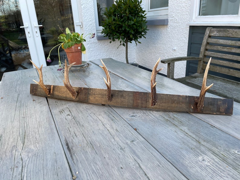 Deer Antler Coat Hooks Mounted on Full Whisky Barrel Stave Etsy