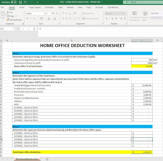 Cheap Sheets CPA Prepared Home Office Deduction Worksheet. Etsy