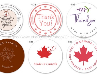 Handmade Labels l  Made with love labels I Thank you made with love stickers I Made in Canada Labels I Custom Labels