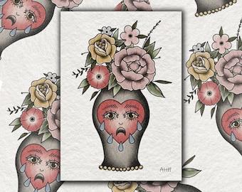 crying heart vase flash print