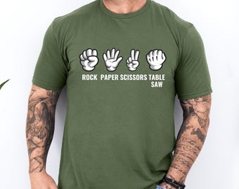 Funny Woodworking T-Shirt | Rock Paper Scissors Table Saw Humor