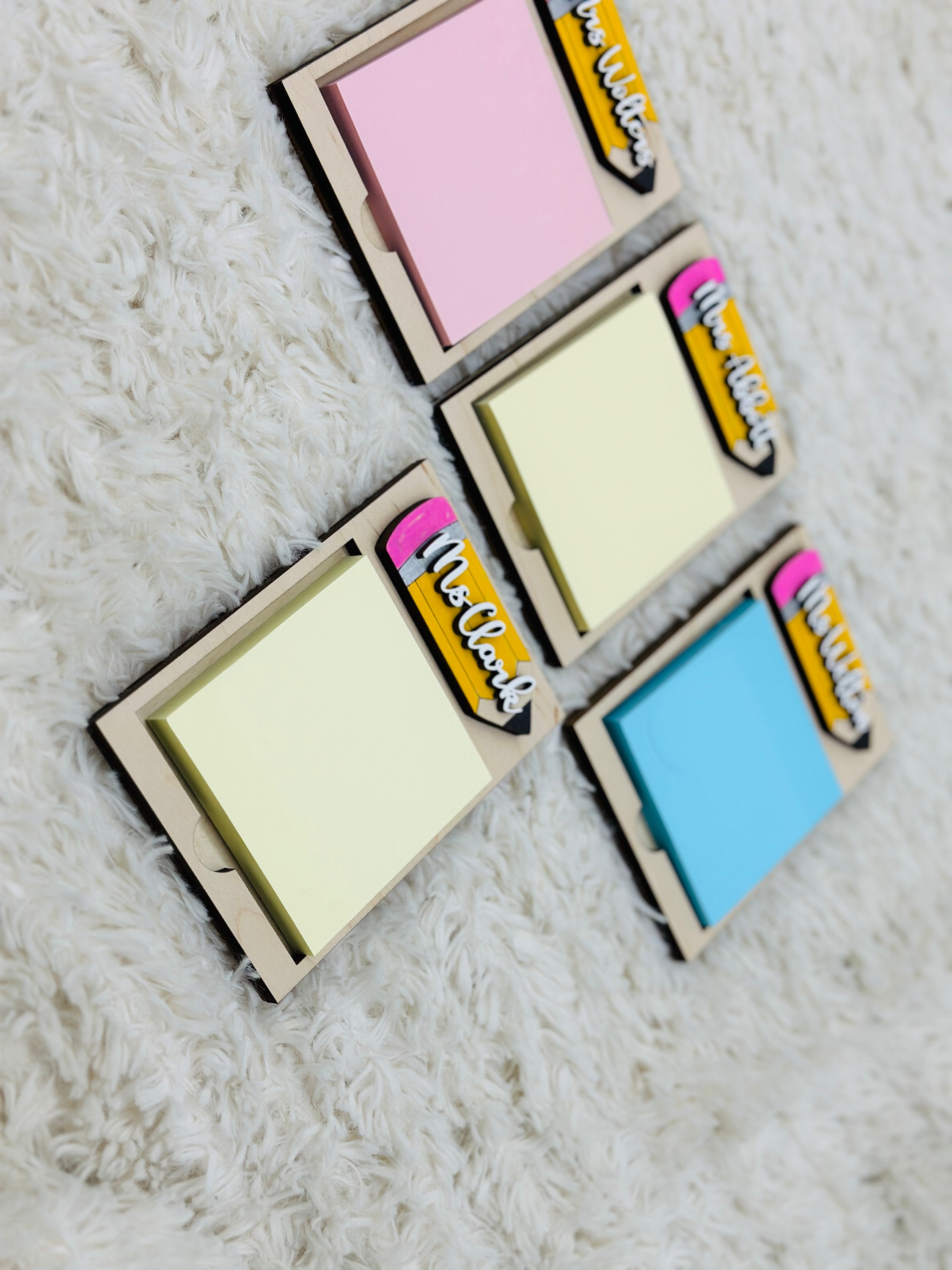 Personalized Wood Sticky Note Holder, Custom Teacher Desk Organizer - Etsy