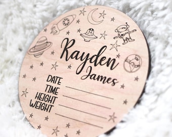 Space theme Baby Birth Announcement Sign Decor, Wooden Decorations for Newborn Milestone Photo Prop