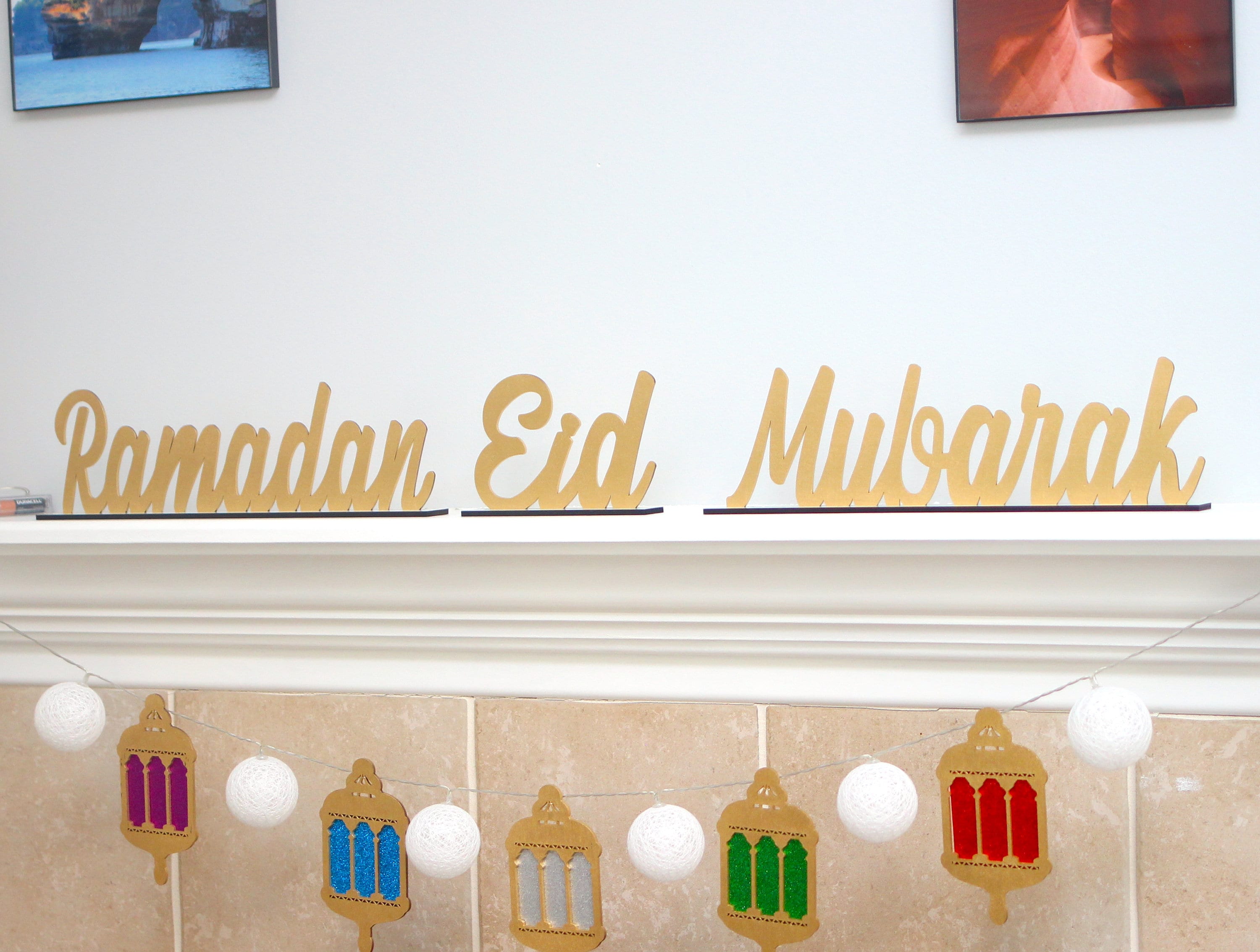 Wall Décor Muslim Eid Celebration Wooden Decorative Stand Sign Home