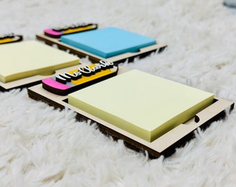 Personalized Wood Sticky Note Holder, Custom Teacher Desk Organizer
