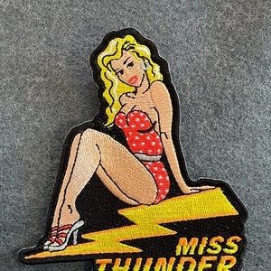 PIN UP GIRL Miss Thunder Patch, Good Luck Charm Patch, Patches for Display, Military Gift for Veterans, Servicemen Patch, Collectible Patch