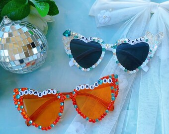 Custom Sunglasses, Encrusted Rhinestone Sunglasses | Bachelorette Party Decoration, Hen Party Gifts, My Bride, Heart Sunglasses