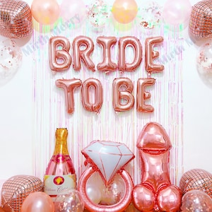 Rose Gold Bride To Be Balloons + Iridescent Backdrop | Hens Party Decoration, Bachelorette Party, Bridal Shower Decor Photo Backdrop