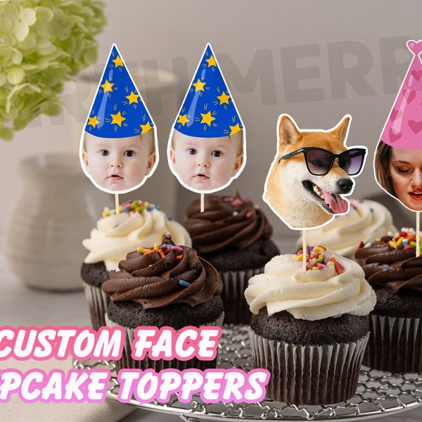 Face Cupcake Toppers, Custom Birthday Party, Baby Shower, Hens Party Decor, Dog Birthday, Cat Birthday, Retirement Party, Graduation Party