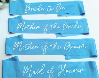Bride to Be Sash - Hen Party Sash, Sash in Steel Blue - Mother of the Bride -Bachelorette Favors, Team Bride, Bridesmaid sash