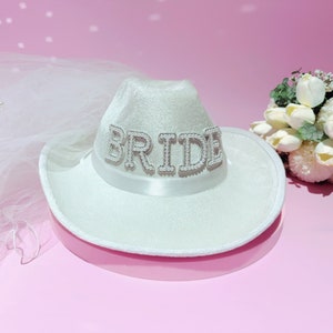 Bride Cowgirl Hat, Hen Party | Bride Gift, Pink Cowgirl with Hat Rhinestone Fringe Trim, Bride To Be, Bachelorette Party, Last Disco