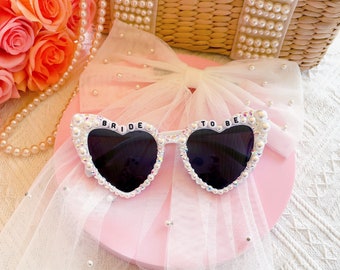 Custom Bride Sunglasses , Encrusted Pearl + Rhinestone Sunglasses | Bachelorette Party Decoration, Hen Party Gifts, Bridal Shower Supplies
