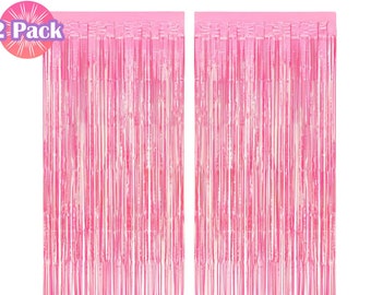 Hot Pink Iridescent Fringe Foil Curtain | Transparent Pink Backdrop, Bridal Shower Backdrop, Wedding, Hen Party, Birthday Photo Booth