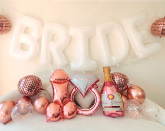 White Jumbo BRIDE Balloons + Rose Gold Balloons | 40inch, Hens Party Decoration, Bachelorette Party, Bridal Shower Decor Photo Backdrop