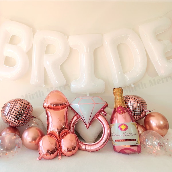 White Jumbo BRIDE Balloons + Rose Gold Balloons | 40inch, Hens Party Decoration, Bachelorette Party, Bridal Shower Decor Photo Backdrop