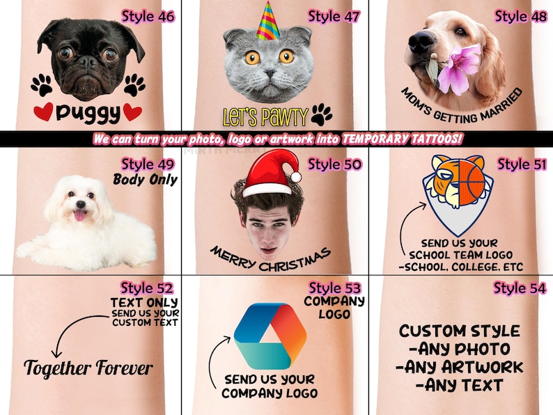 Custom Face Tattoos, Birthday Tattoos, Custom Temporary Tattoos, Party Favor, Tattoo Gift, Milestone Birthday, Christmas Halloween Tattoos image 7