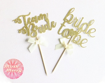 Bride To Be Team Bride Cupcake Toppers Picks, Ribbon Decor Wedding Cupcake Toppers, Hen Party Bridal Shower, Bachelorette Party, Cake Topper