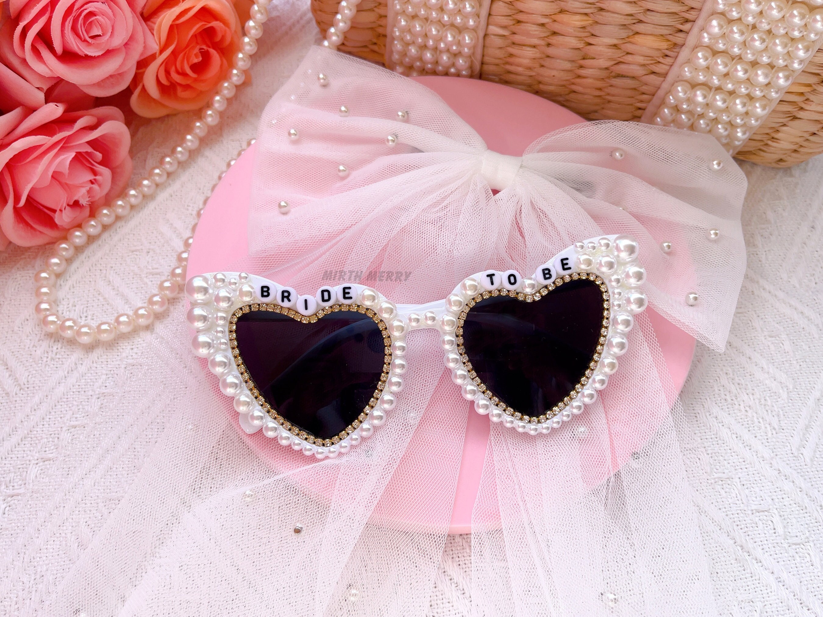 Retro cat eye sunglasses with roses and pearls Pink Cat Eye Sunglasses: Rhinestone & Pearl Embellished  main image 2