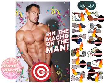 Pin the Macho on the Man, Junk on the Hunk, Hens Party Games, Pin the Tail on the Hunk, Bachelorette Party Supplies, Novelty Party Favors