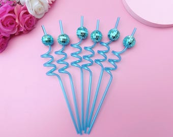 Blue Disco Ball Swirly Straw, Last Disco Hen Party Favors,Disco Cowgirl Cowboy, Bridal Shower, Bachelorette Decorations, 70's,Reusable Straw