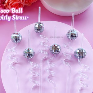 Disco Ball Swirly Straw, Last Disco Hen Party Favors, Disco Cowgirl Cowboy, Bridal Shower, Bachelorette Decorations, 70&#39;s, Reusable Straw