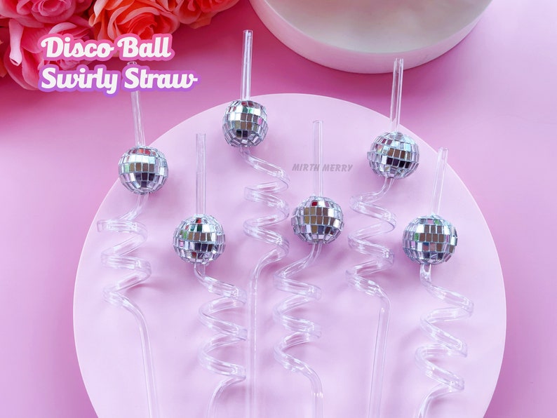 Disco Ball Swirly Straw, Last Disco Hen Party Favors, Disco Cowgirl Cowboy, Bridal Shower, Bachelorette Decorations, 70's, Reusable Straw image 1