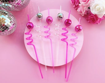Pink Disco Ball Swirly Straw, Last Disco Hen Party Favors,Disco Cowgirl Cowboy, Bridal Shower, Bachelorette Decorations, 70's,Reusable Straw