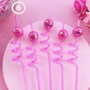 Disco Ball Swirly Straw, Last Disco Hen Party Favors, Disco Cowgirl Cowboy, Bridal Shower, Bachelorette Decorations, 70's, Reusable Straw Disco Straw - Pink