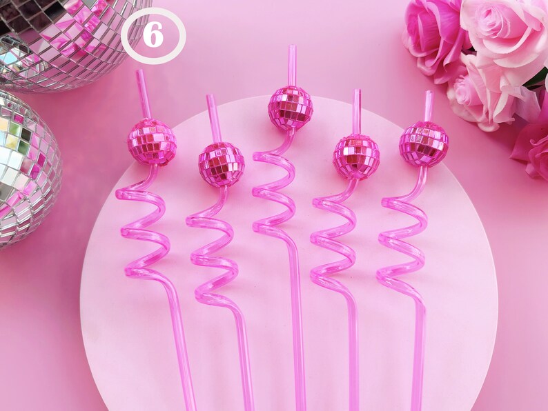 Disco Ball Swirly Straw, Last Disco Hen Party Favors, Disco Cowgirl Cowboy, Bridal Shower, Bachelorette Decorations, 70's, Reusable Straw Disco Straw - Pink