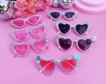 Custom Sunglasses, Encrusted Rhinestone Sunglasses | Bachelorette Party Decoration, Hen Party Gifts, My Bride, Heart Sunglasses