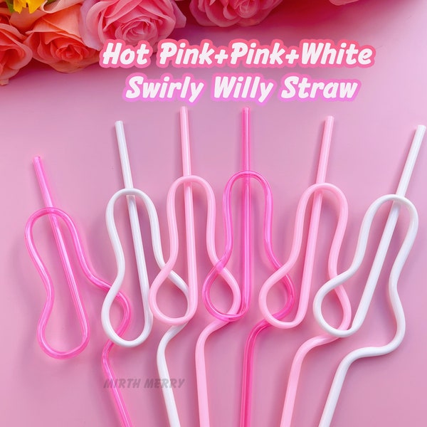 Hot Pink, Pink and White Penis Swirly Willy Straw | Bachelorette Party Decorations | Bride To Be Bridal Shower | Hen Party Supplies Penis