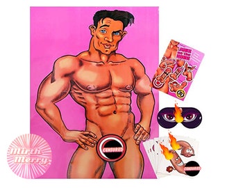 Pin the Junk on the Hunk, Bachelorette Party Game, Bridal Shower, Birthday Party Game, Bachelorette Party Game, Hen Party Game