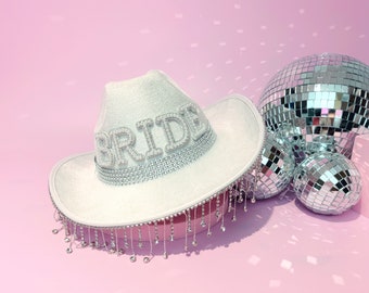 Bride Cowgirl Hat with Veil, Hen Party | Bride Gift, Bride Cow Girl Hat + Bridal Shower, Bride To Be, Bachelorette Party, Last Disco