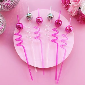 Disco Ball Swirly Straw, Last Disco Hen Party Favors, Disco Cowgirl Cowboy, Bridal Shower, Bachelorette Decorations, 70's, Reusable Straw image 2
