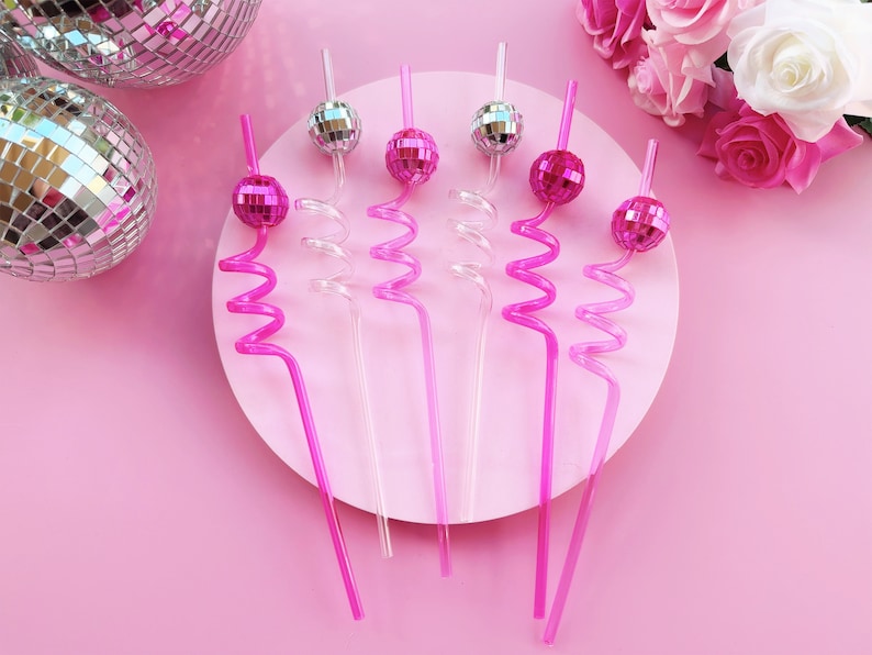 Disco Ball Swirly Straw, Last Disco Hen Party Favors, Disco Cowgirl Cowboy, Bridal Shower, Bachelorette Decorations, 70's, Reusable Straw image 2