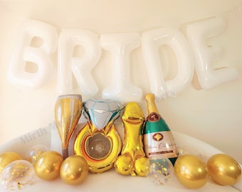 White Jumbo BRIDE Balloons + Gold Balloons | 40inch, Hens Party Decoration, Bachelorette Party, Bridal Shower Decor Photo Backdrop
