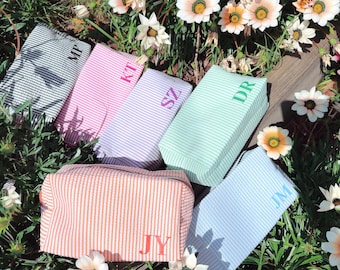 Personalized Cotton Striped Makeup Bag, Monogram Makeup Bag, Bridesmaid Gifts, Vacation Gift, Bach Party Favors, Bachelorette Favors