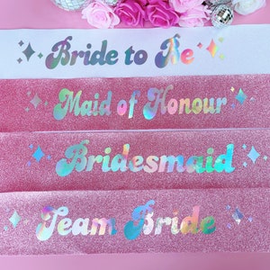Bride to Be Sash| Hen Party Sash | Iridescent Foil Glitter Sash | Wife of the Party, Disco Theme Sash | Bachelorette Favors | Last Disco