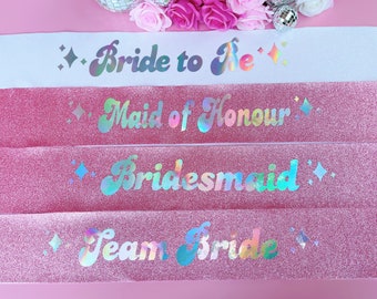 Bride to Be Sash| Hen Party Sash | Iridescent Foil Glitter Sash | Wife of the Party, Disco Theme Sash | Bachelorette Favors | Last Disco