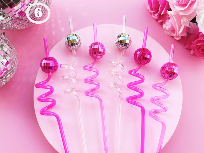 Disco Ball Swirly Straw, Last Disco Hen Party Favors, Disco Cowgirl Cowboy, Bridal Shower, Bachelorette Decorations, 70's, Reusable Straw Disco Straw- Mix